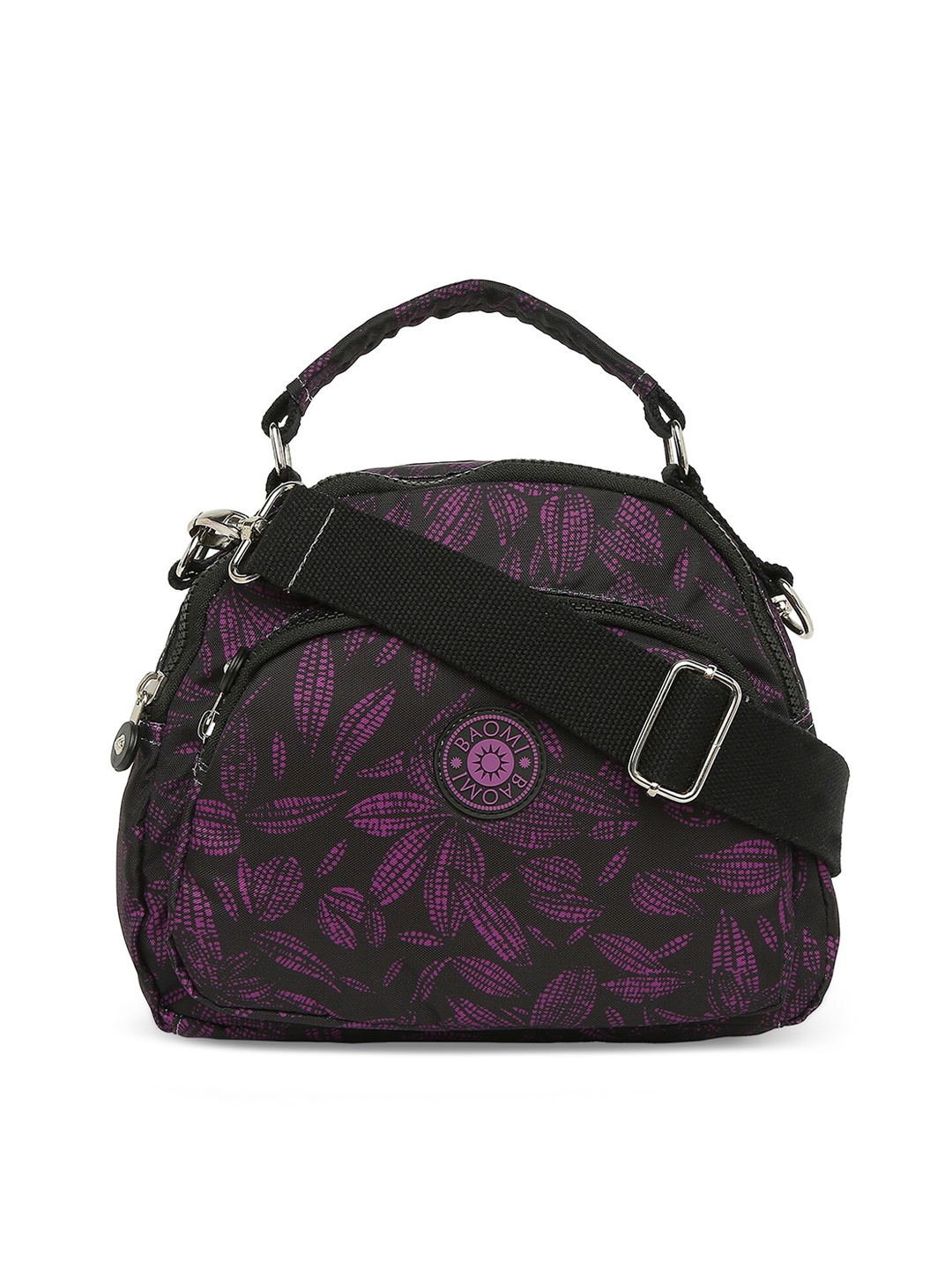

BAOMI Black Floral Printed Structured Handheld Bag