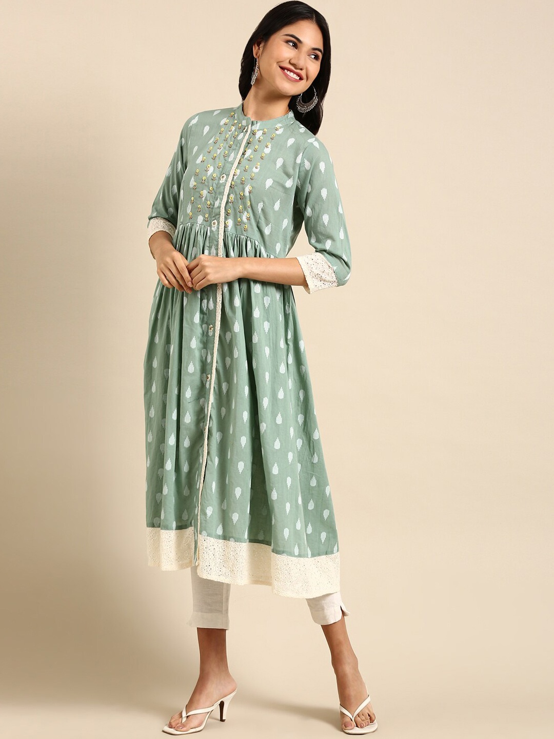 

SHOWOFF Ethnic Motifs Printed Kurta, Sea green