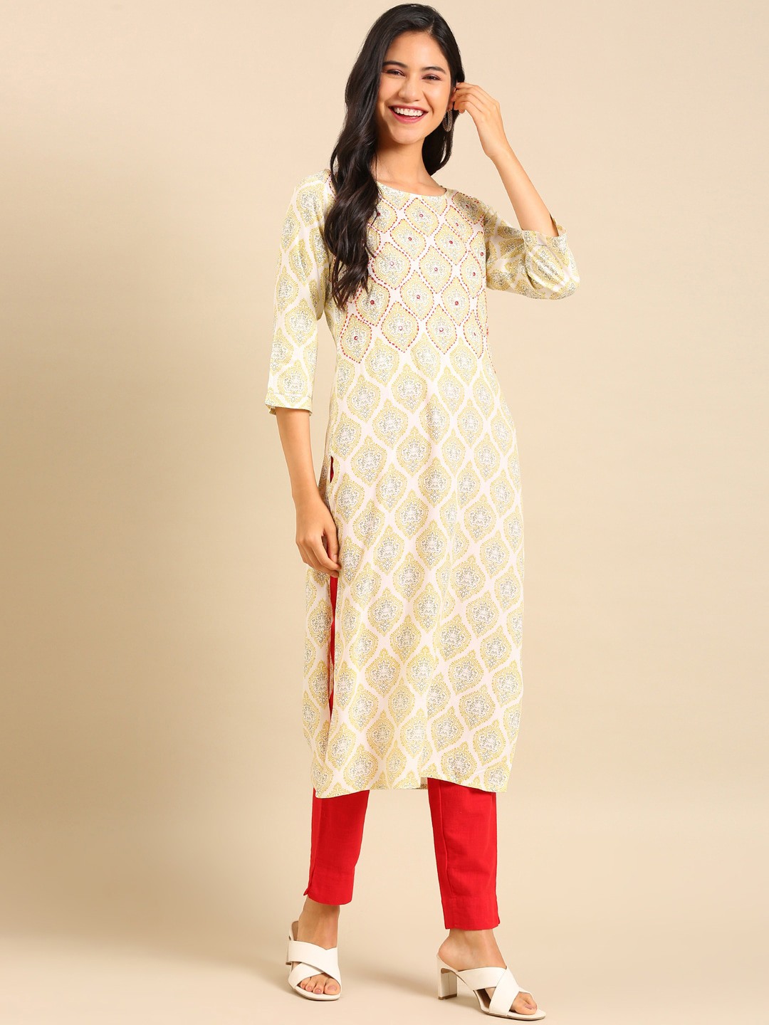 

SHOWOFF Ethnic Motifs Printed Kurta, Off white