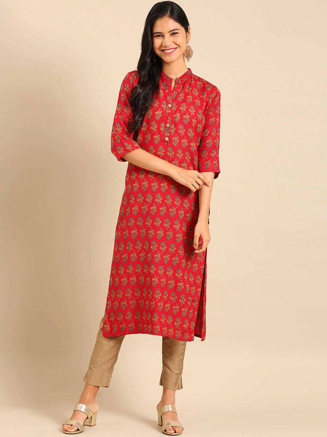 

SHOWOFF Women Red Ethnic Motifs Printed Kurta