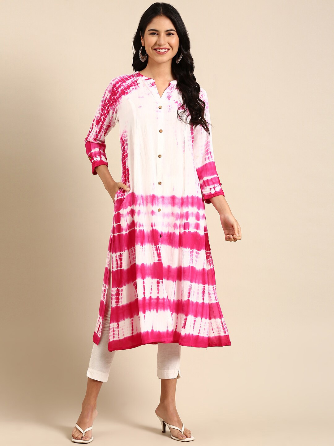 

SHOWOFF Abstract Dyed Cotton Kurta, White