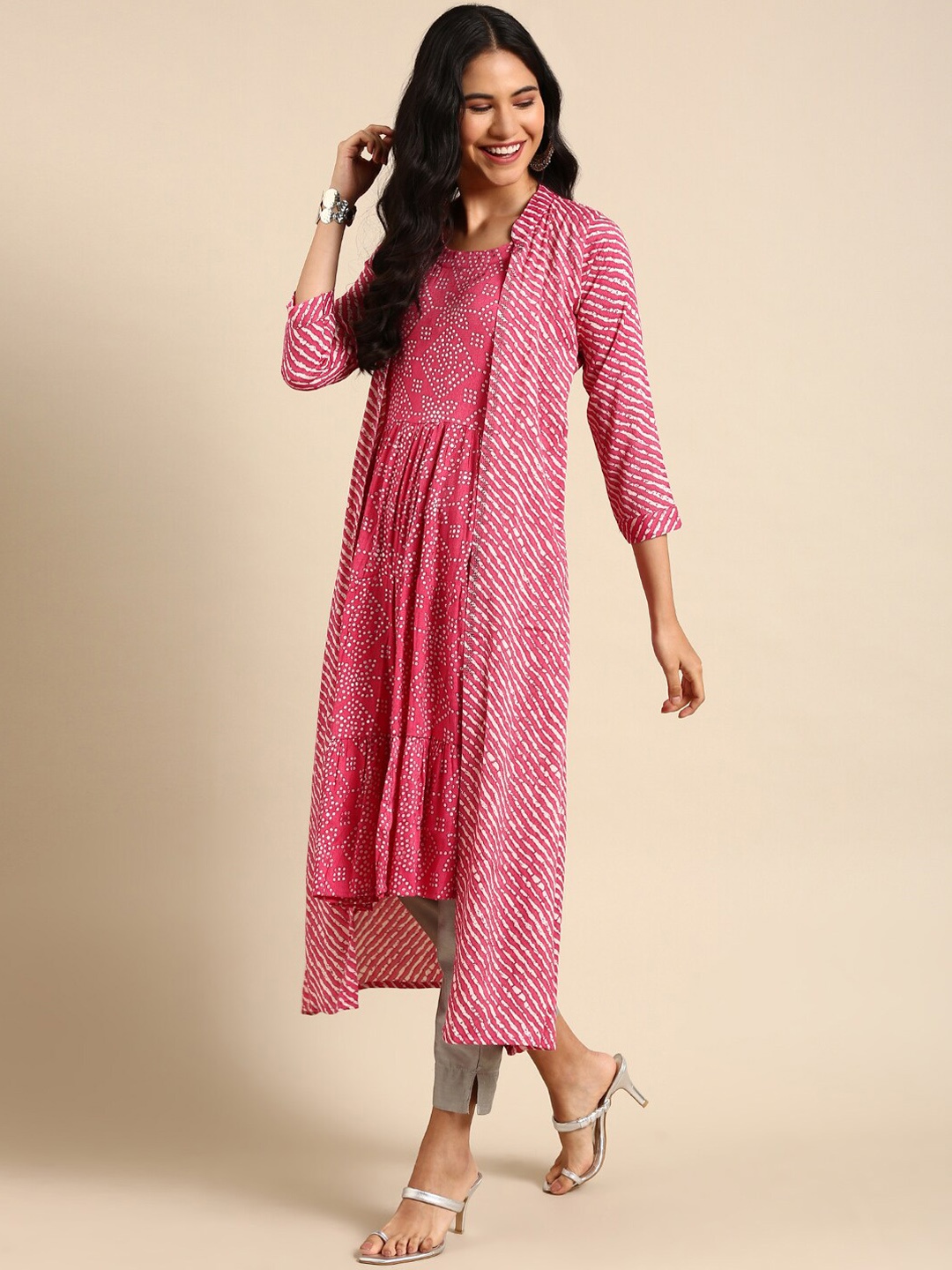 

SHOWOFF Bandhani Printed Cotton Kurta, Pink