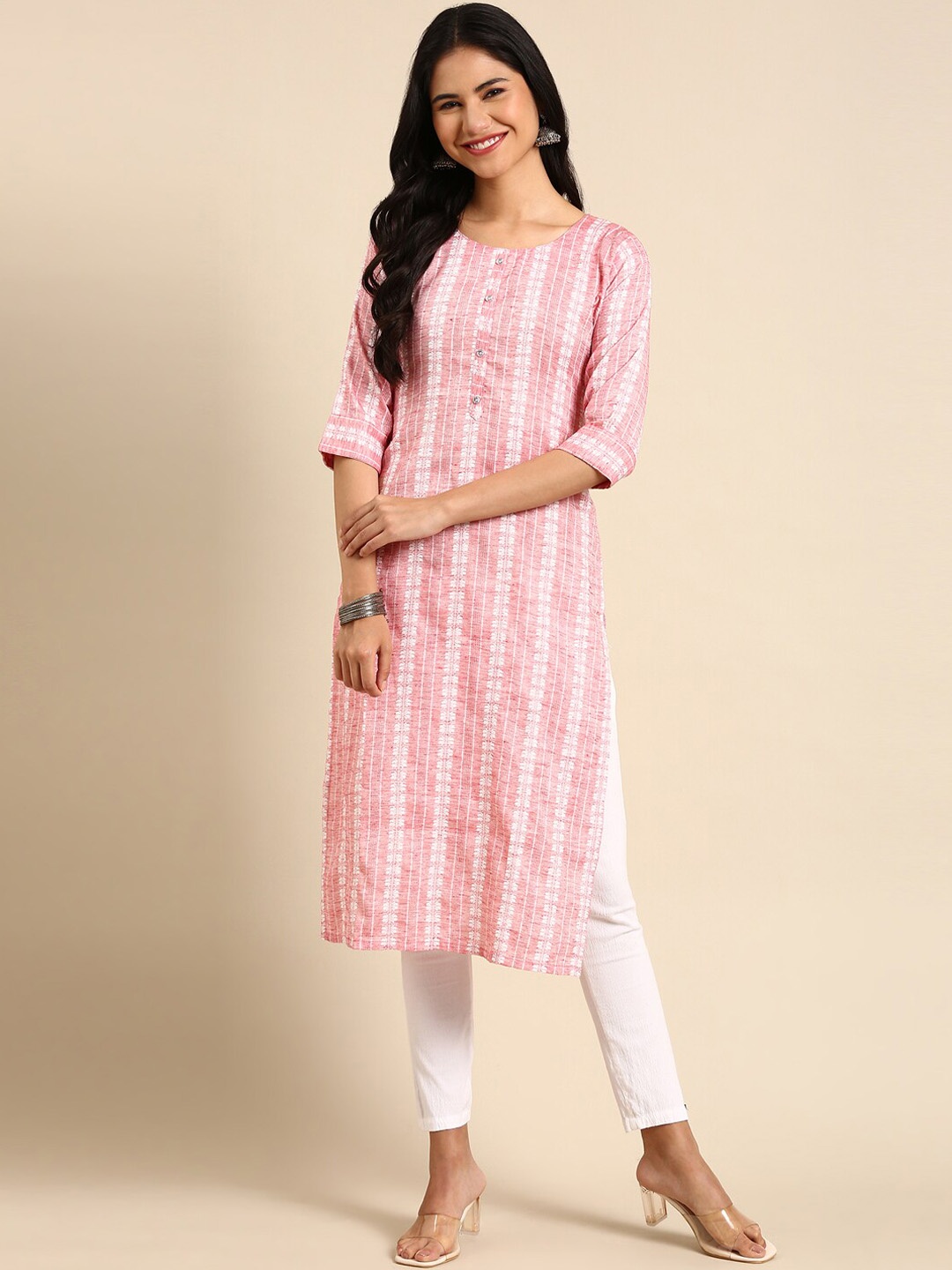 

SHOWOFF Women Pink Woven Design Kurta