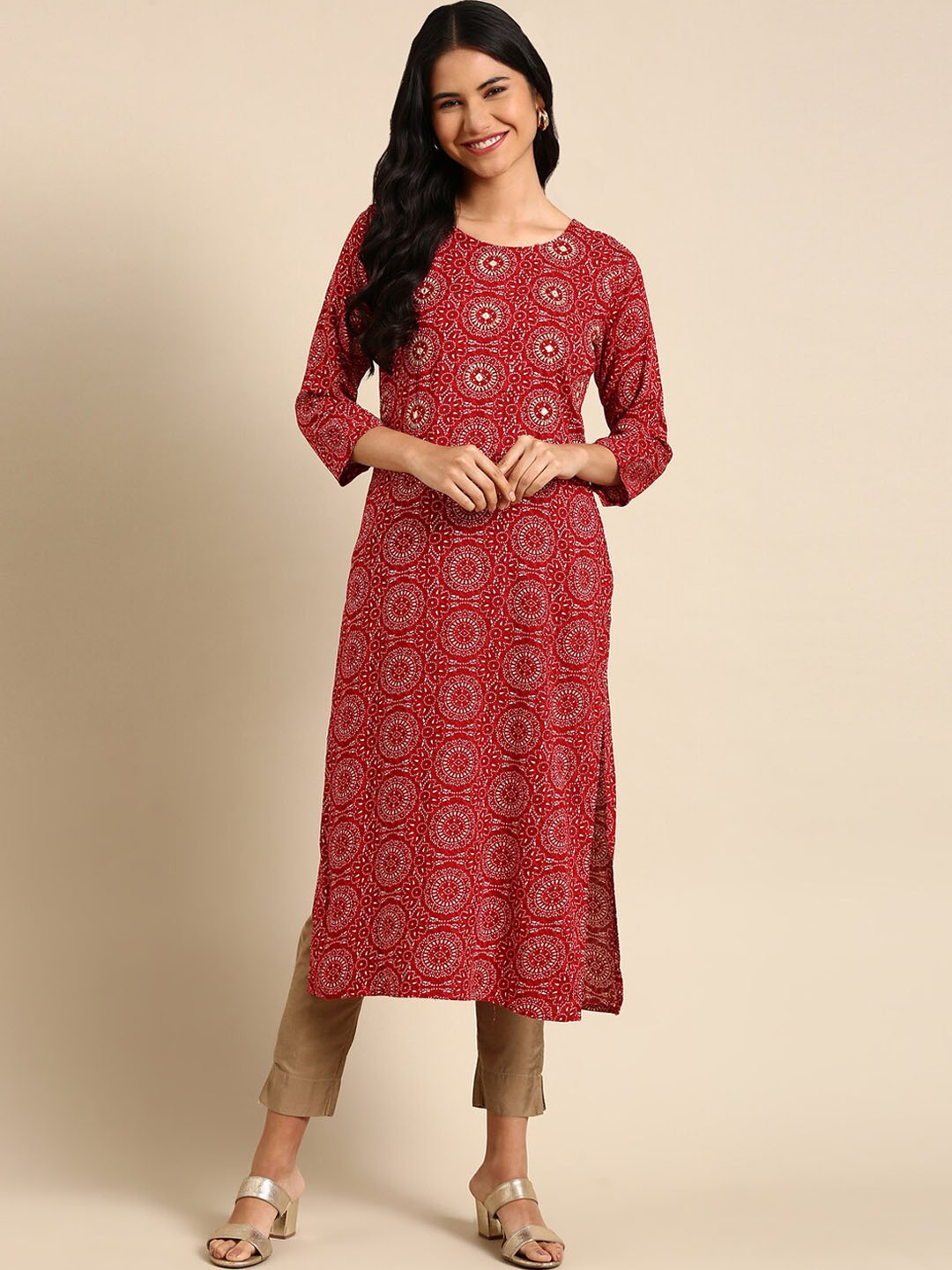

SHOWOFF Women Red Ethnic Motifs Printed Kurta