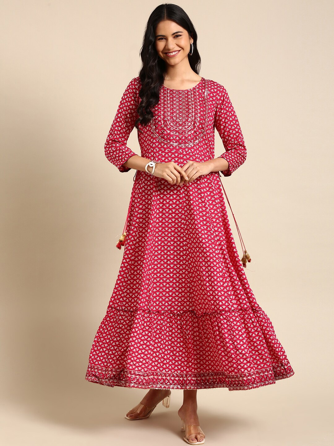 

SHOWOFF Women Magenta Ethnic Motifs Printed Cotton Kurta