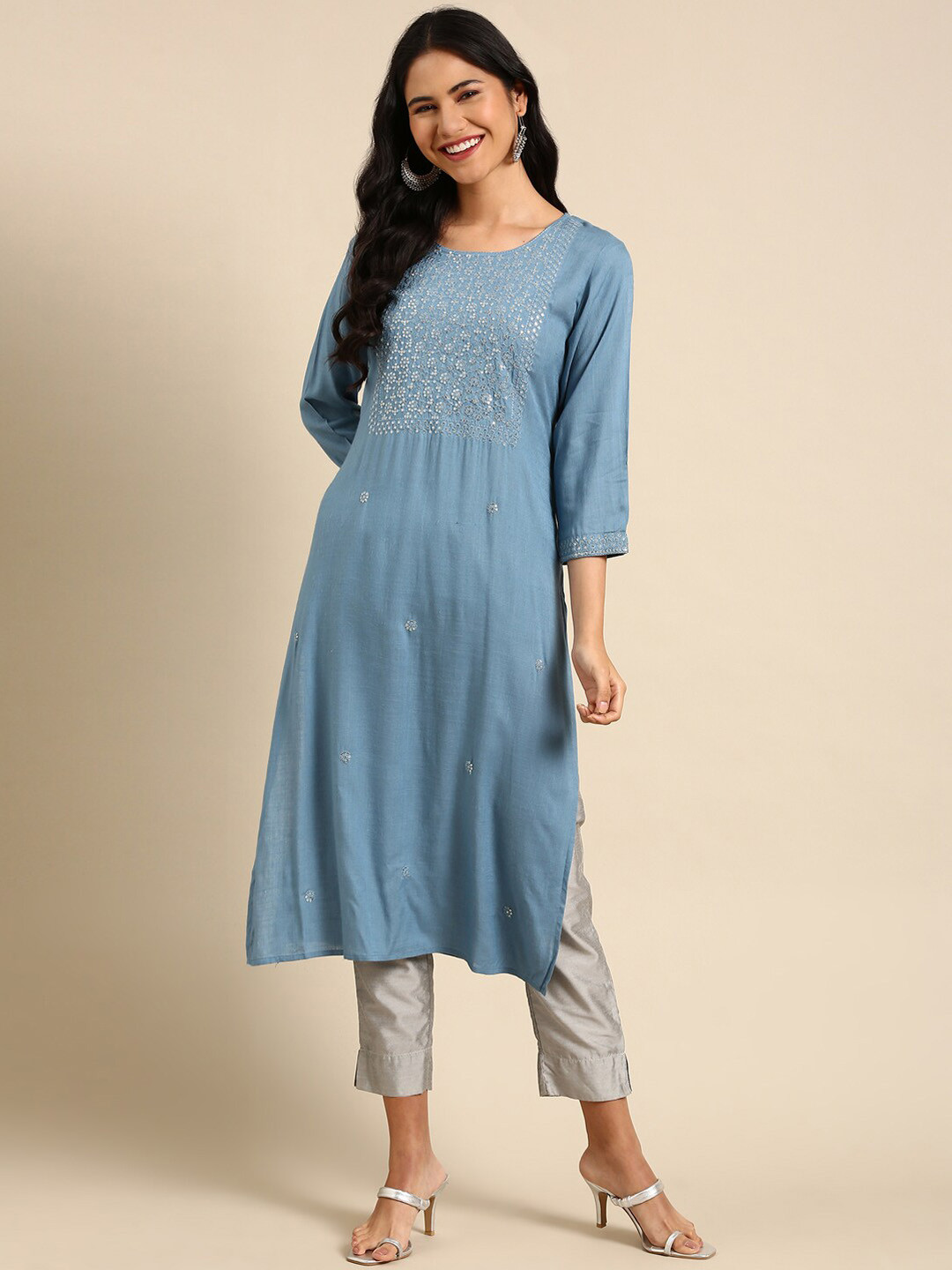 

SHOWOFF Floral Yoke Design Kurta, Blue