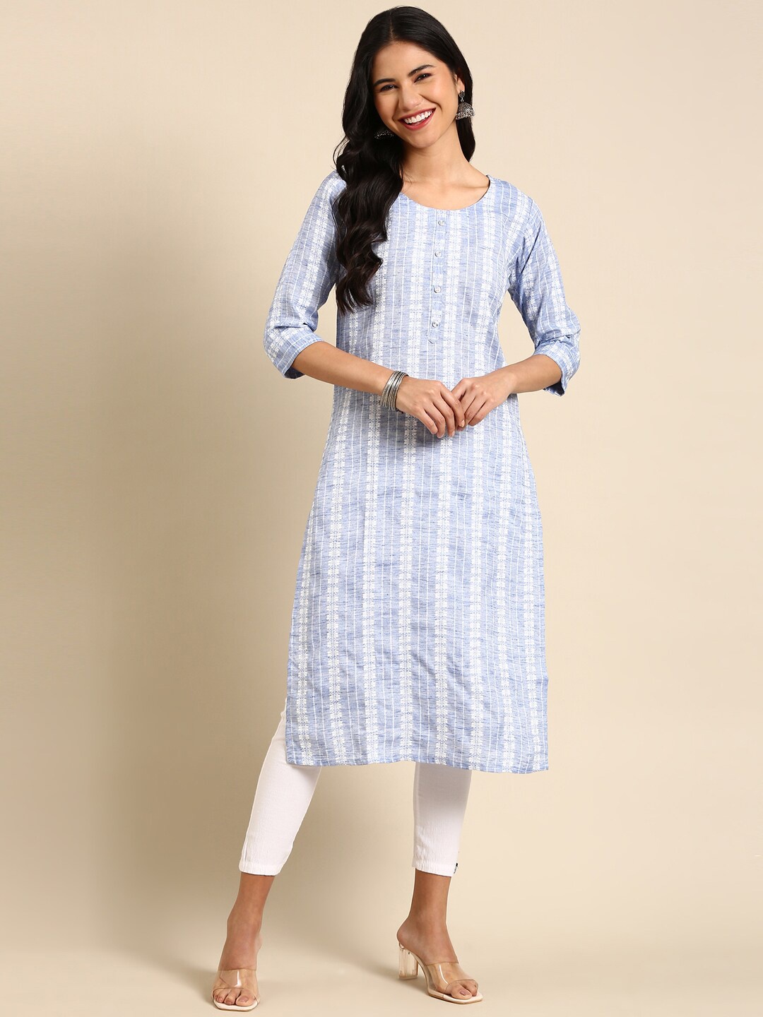 

SHOWOFF Women Blue Woven Design Kurta
