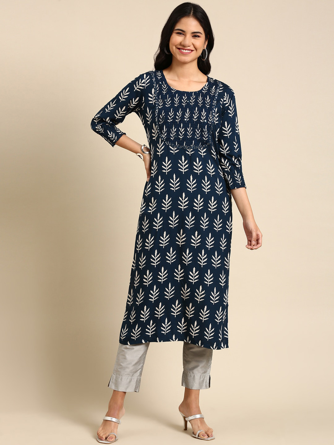 

SHOWOFF Women Teal Tribal Printed Kurta