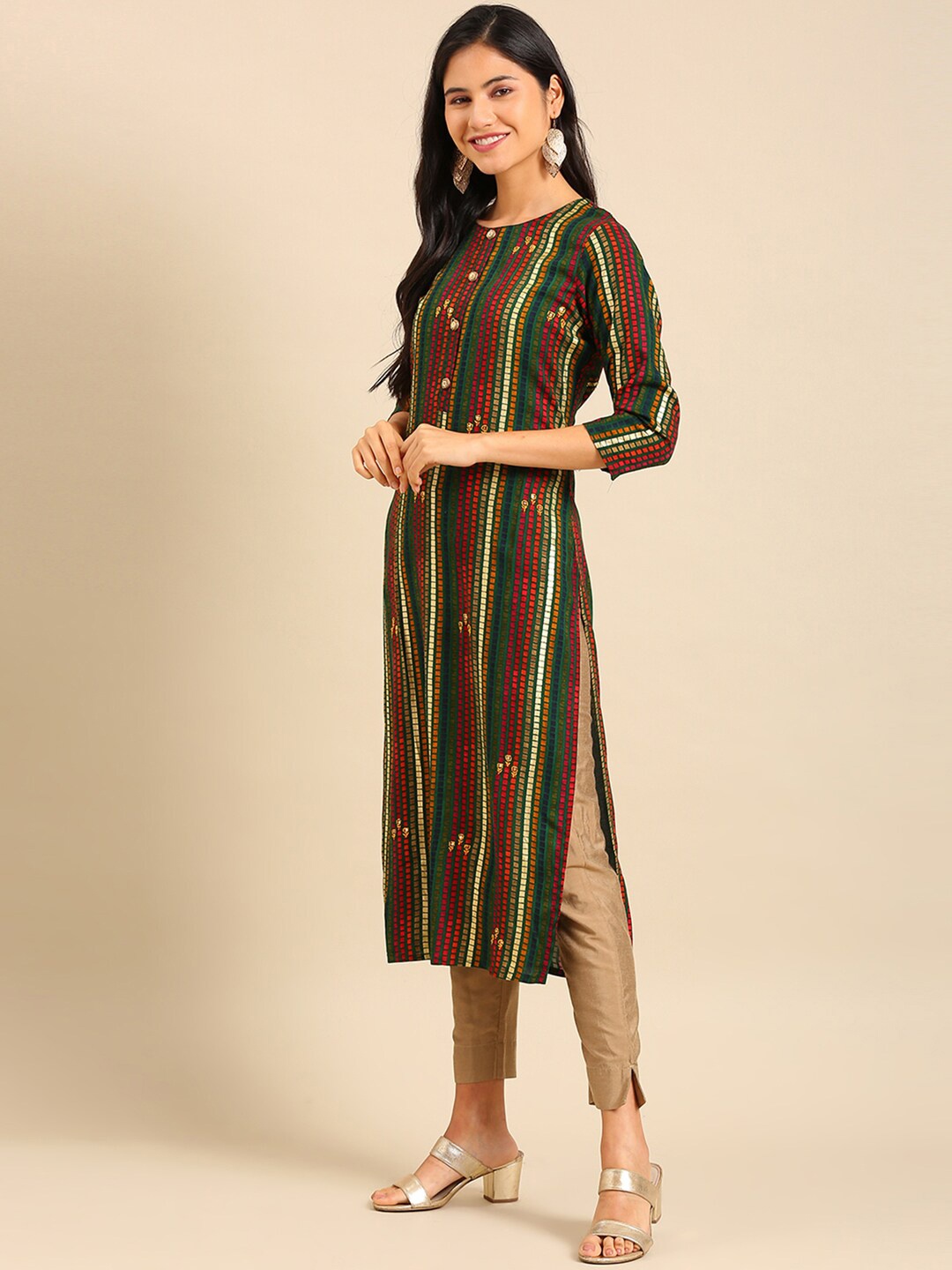 

SHOWOFF Geometric Striped Kurta, Green