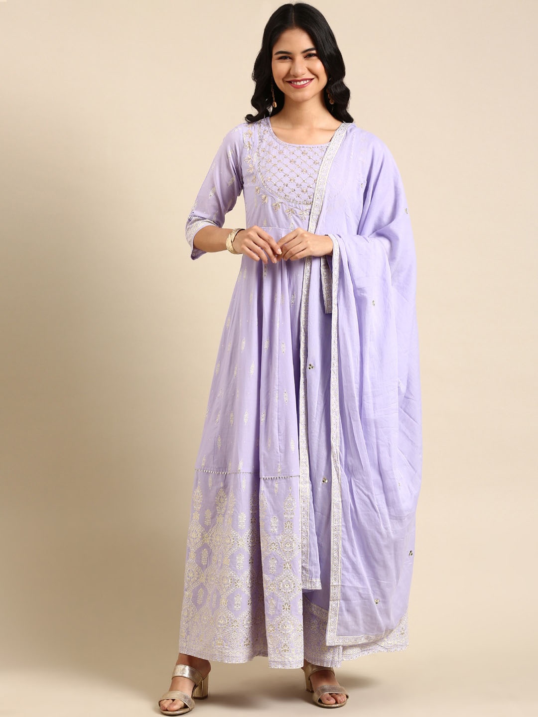 

SHOWOFF Women Lavender Thread Work Kurta