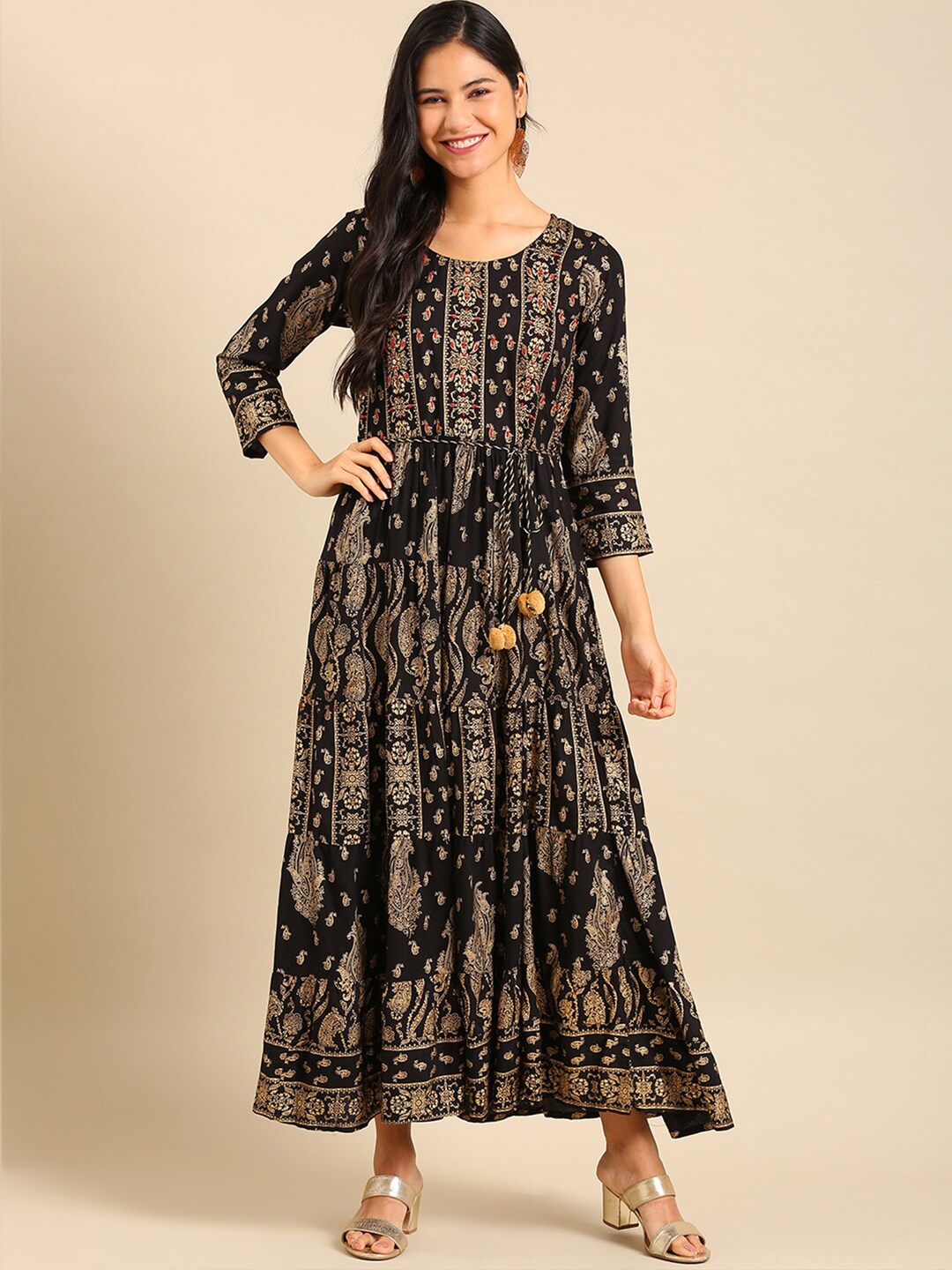 

SHOWOFF Ethnic Motifs Printed Kurta, Black