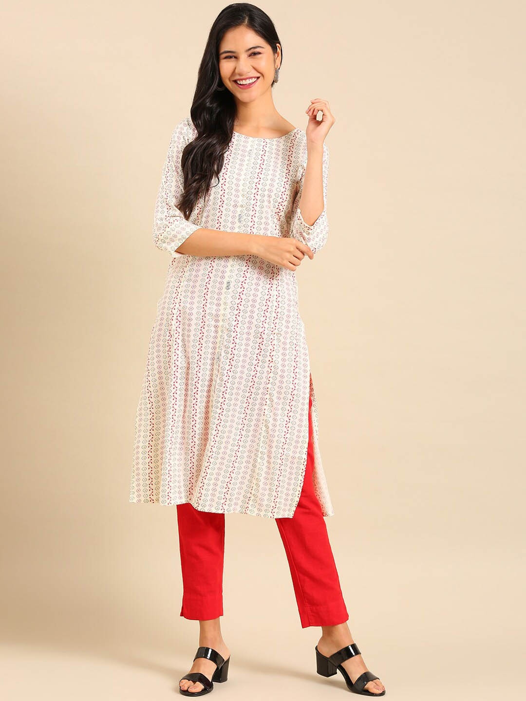 

SHOWOFF Geometric Printed Kurta, Off white