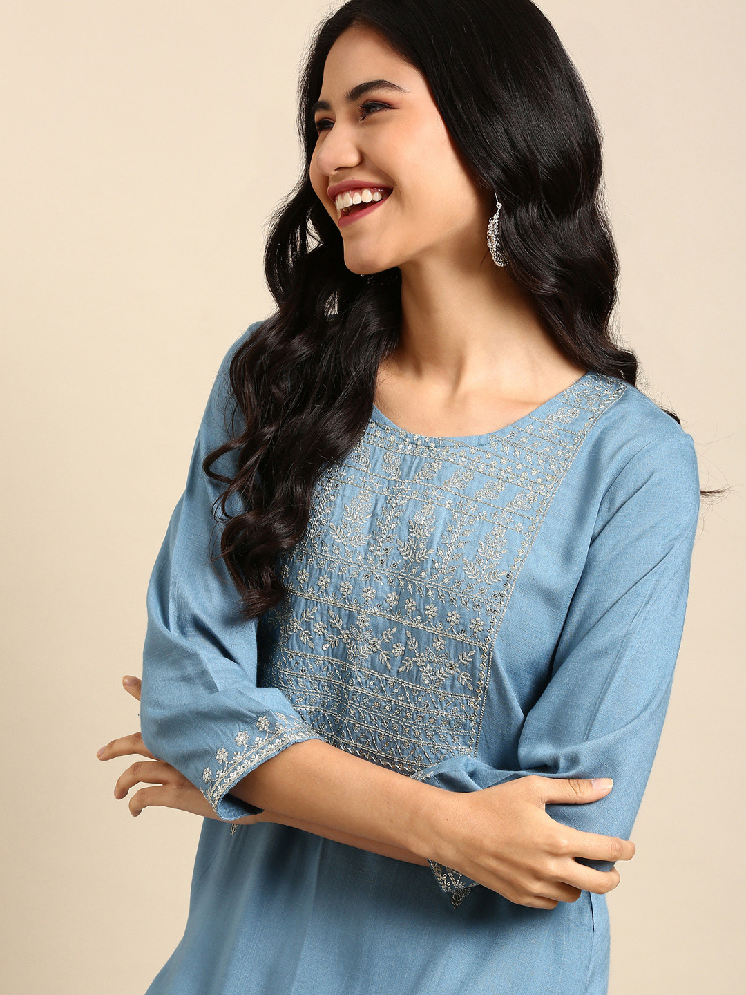 

SHOWOFF Yoke Design Panelled Kurta, Blue