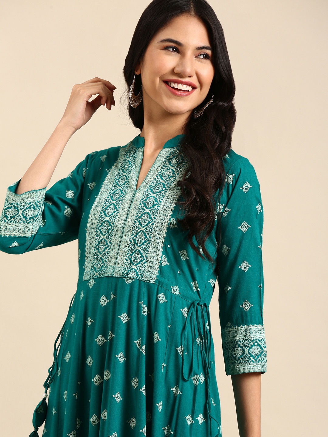 

SHOWOFF Floral Printed Cotton Kurta, Teal
