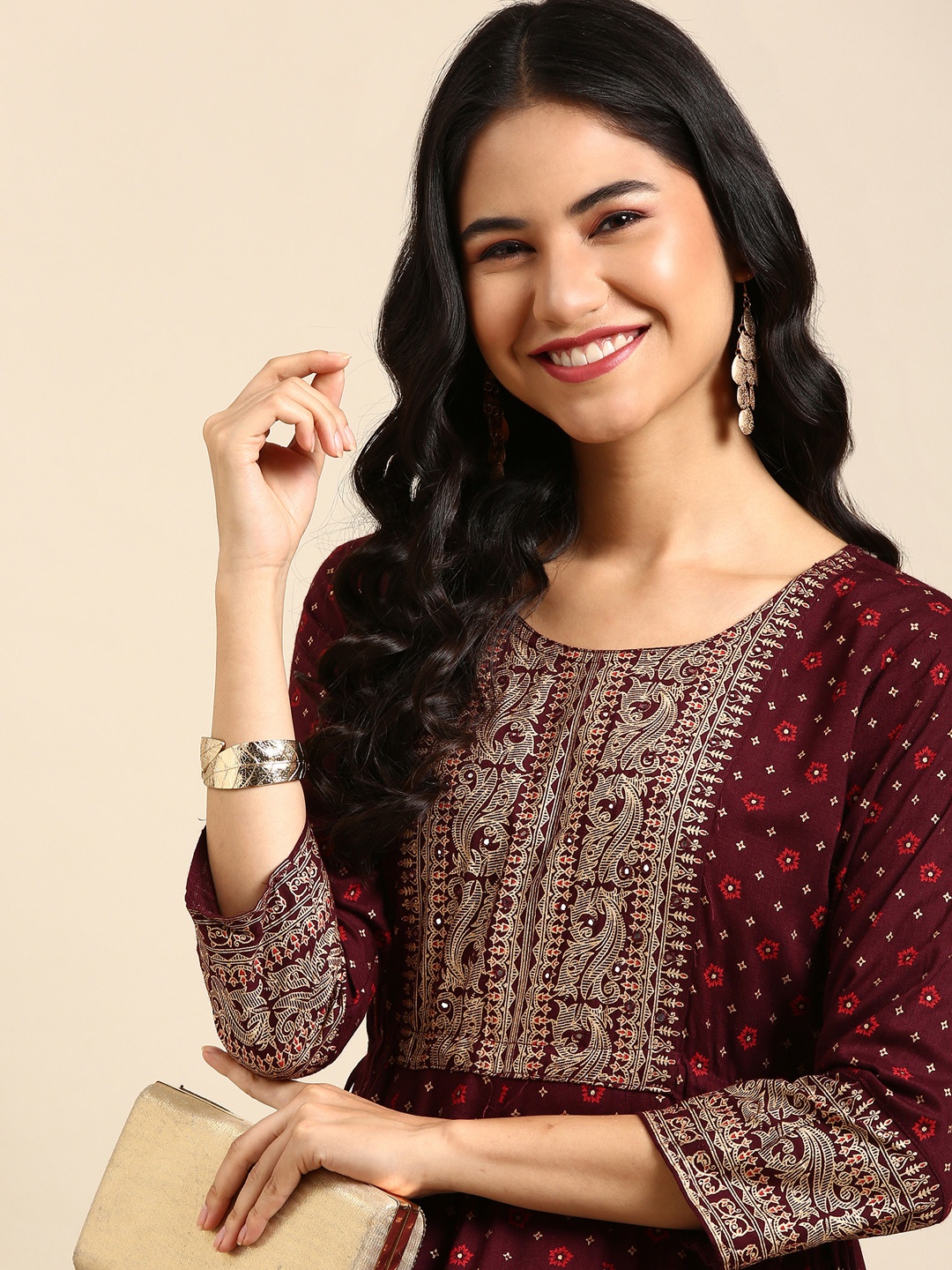 

SHOWOFF Floral Printed Kurta, Burgundy