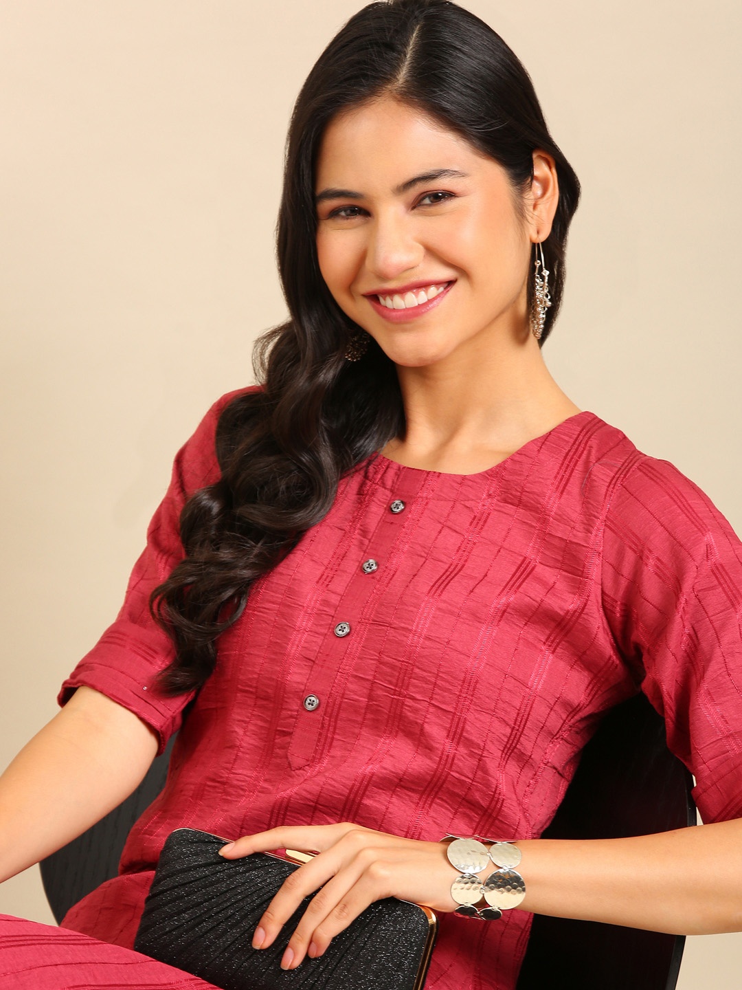 

SHOWOFF Women Magenta Round Neck Kurta