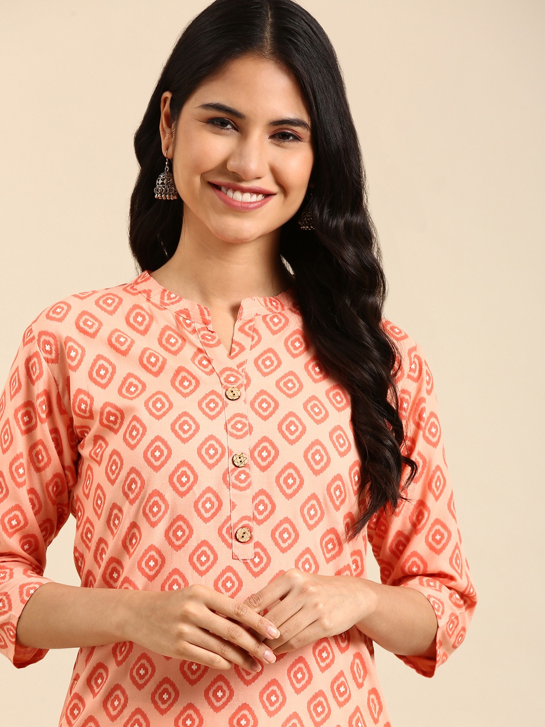 

SHOWOFF Geometric Printed Kurta, Orange