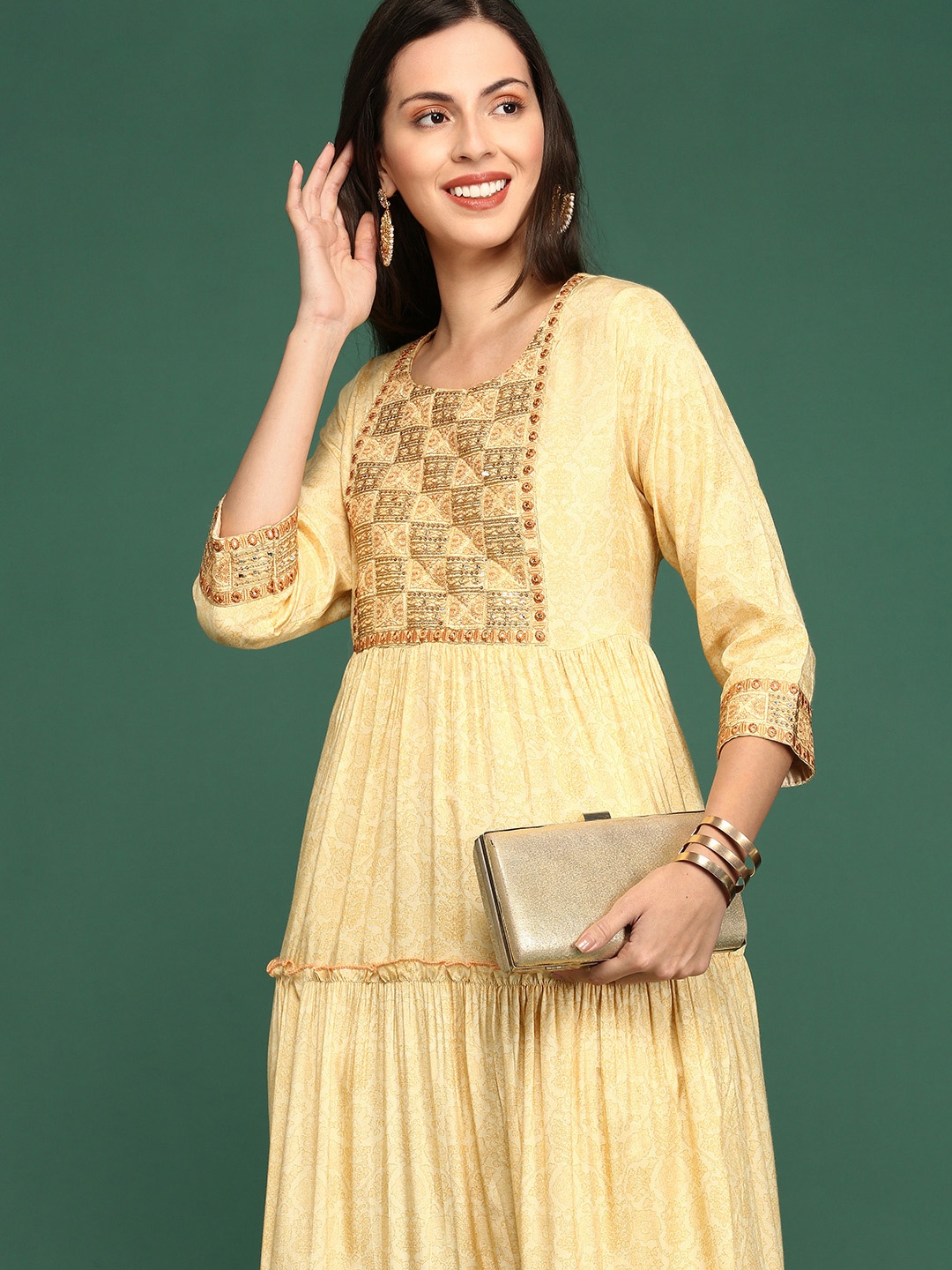 

SHOWOFF Floral Printed Anarkali Kurta, Yellow