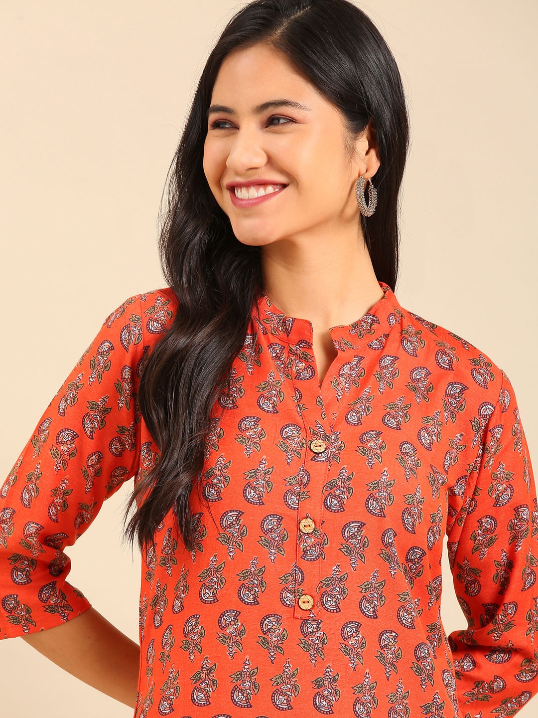 

SHOWOFF Floral Printed Kurta, Orange