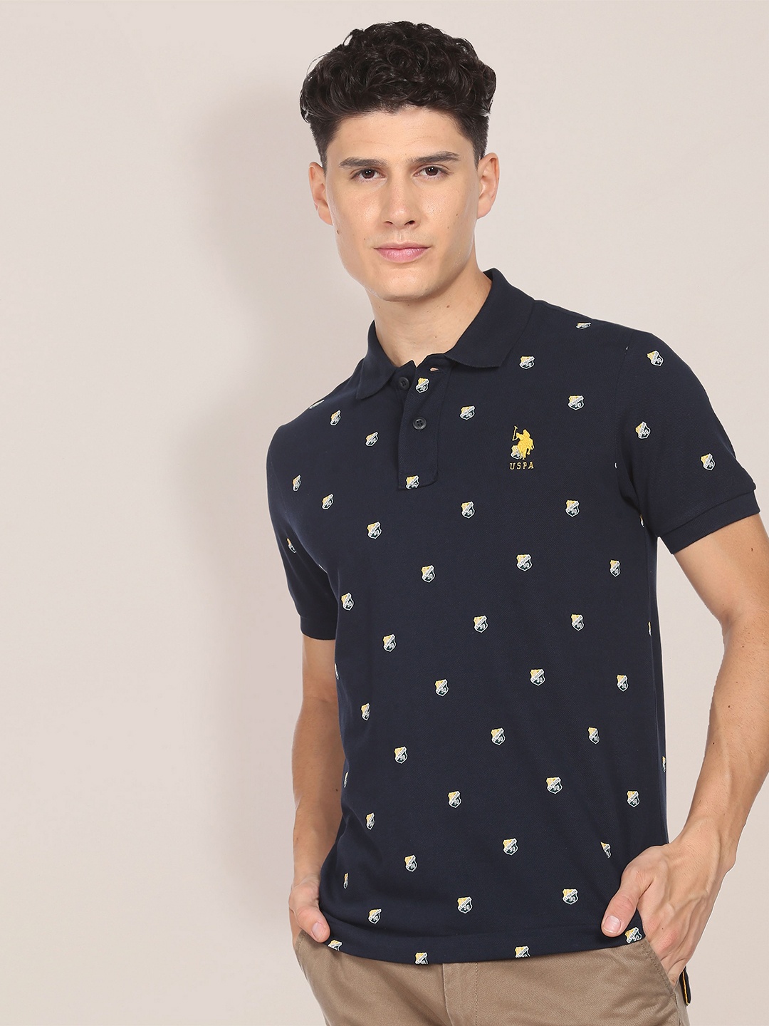 

U.S. Polo Assn. Men Cotton Printed Polo Collar T-shirt, Blue