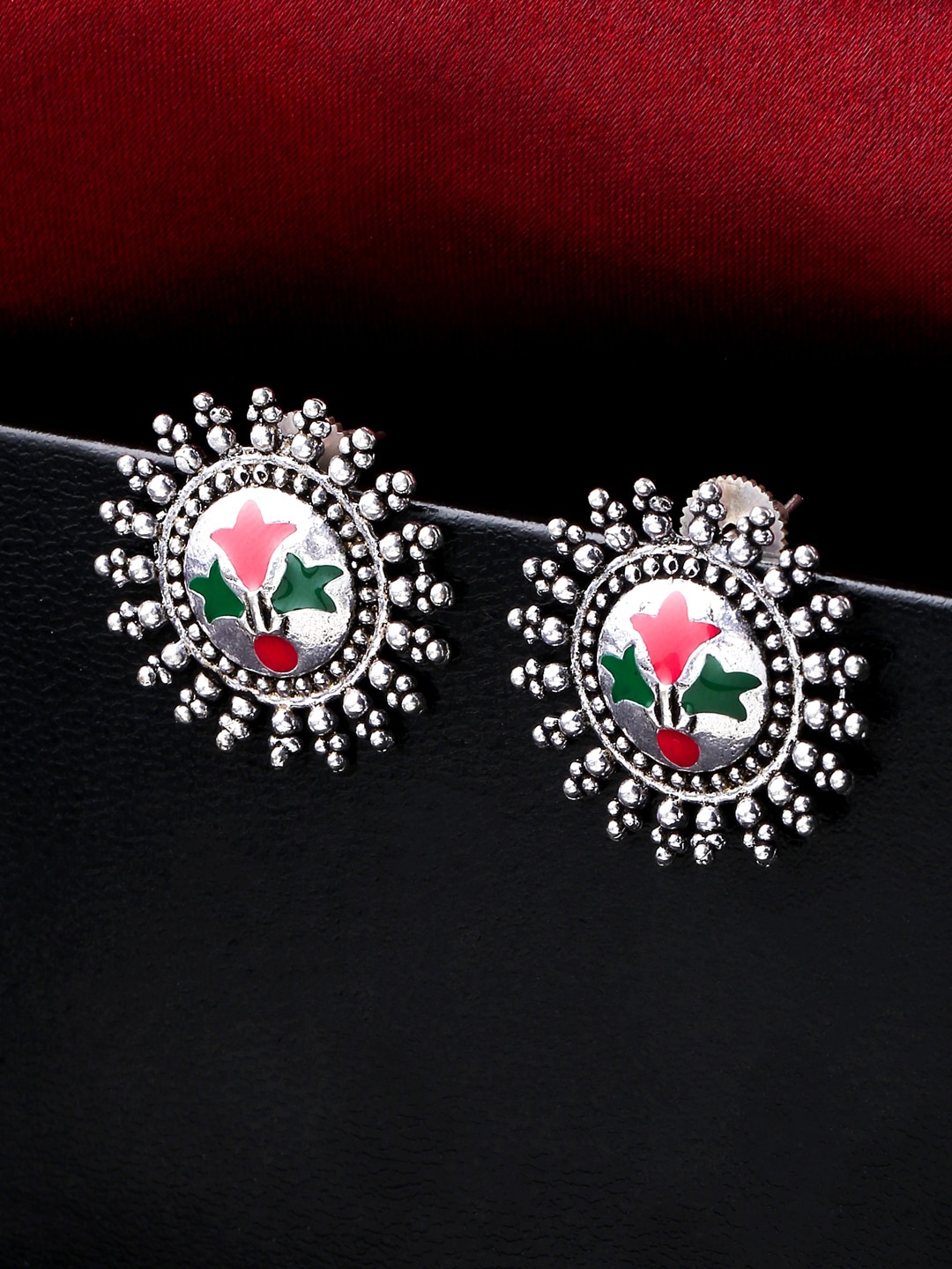 

VIRAASI Women Silver-Toned & White Contemporary Studs Earrings