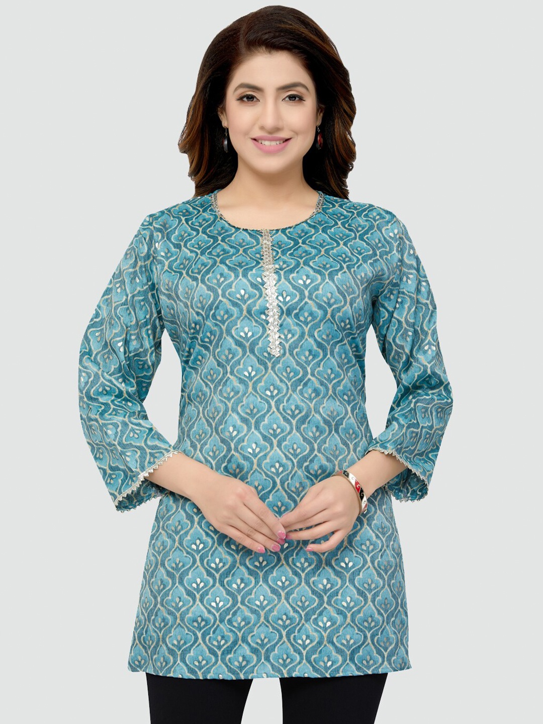

Saree Swarg Women Blue Ethnic Motifs Printed Kurti