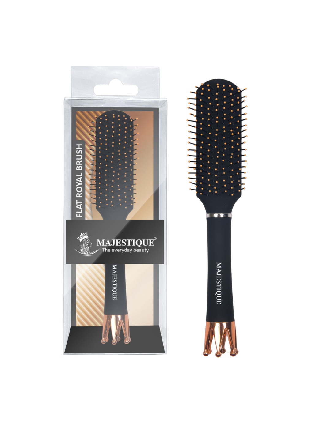 

MAJESTIQUE Crown Handle Detangling & Styling Flat Hair Brush For Wet & Dry Hair, Black
