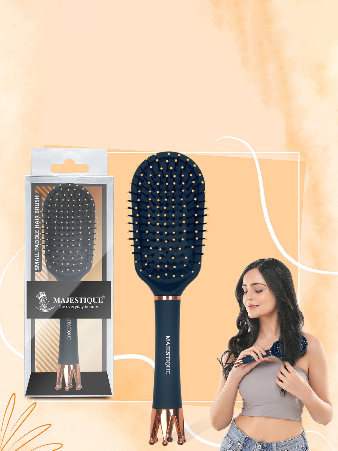 

MAJESTIQUE Crown Handle Bio Friendly Detangling Ultra Soft Paddle Hair Brush, Black