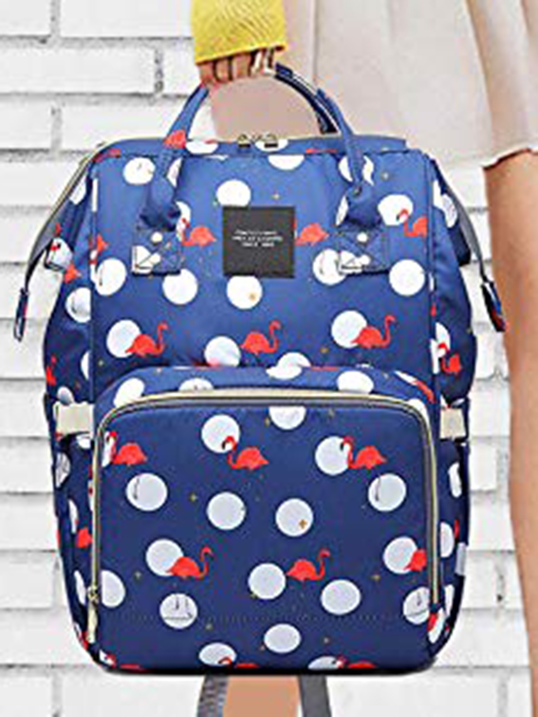 

HOUSE OF QUIRK Women Navy Blue Polka Dot Multifunction Diaper Backpack