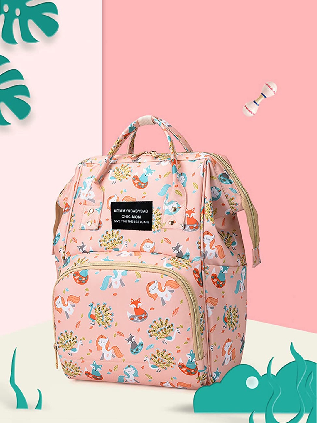 

HOUSE OF QUIRK Women Pink Printed Diaper Backpack