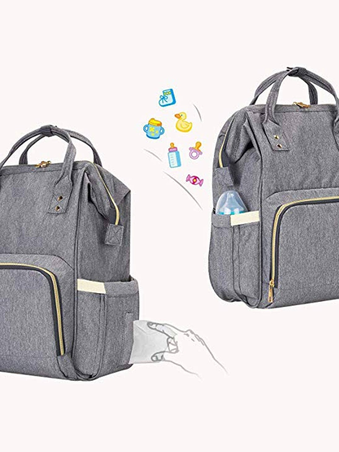 

HOUSE OF QUIRK Women Grey Solid Diaper Bag