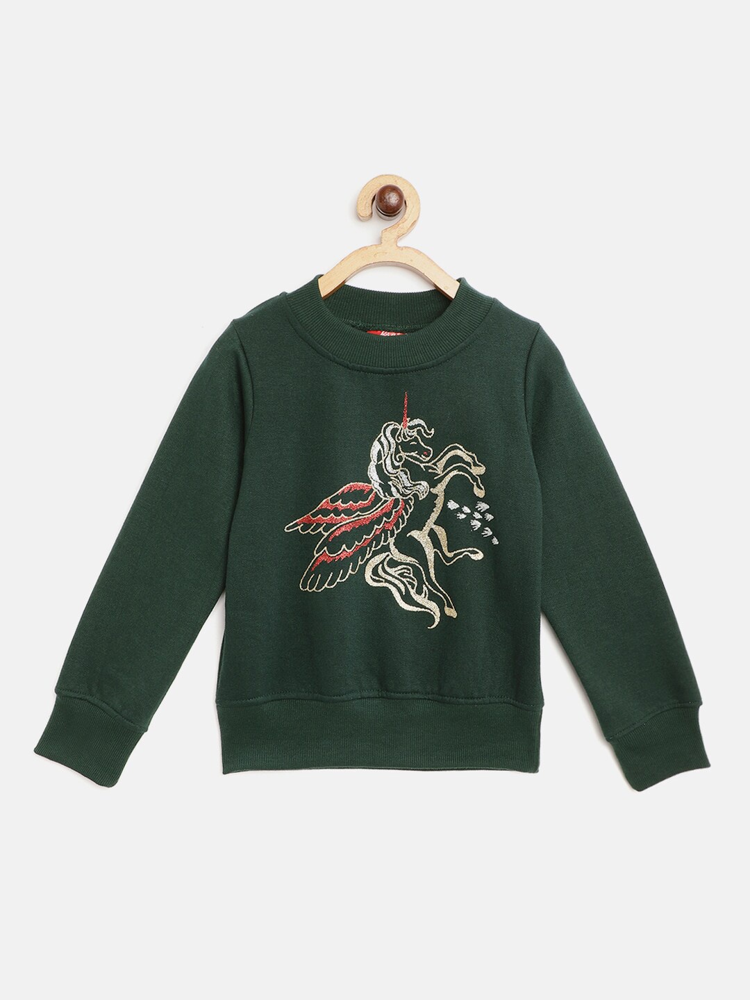 

pspeaches Girls Green Printed Wool Sweatshirt