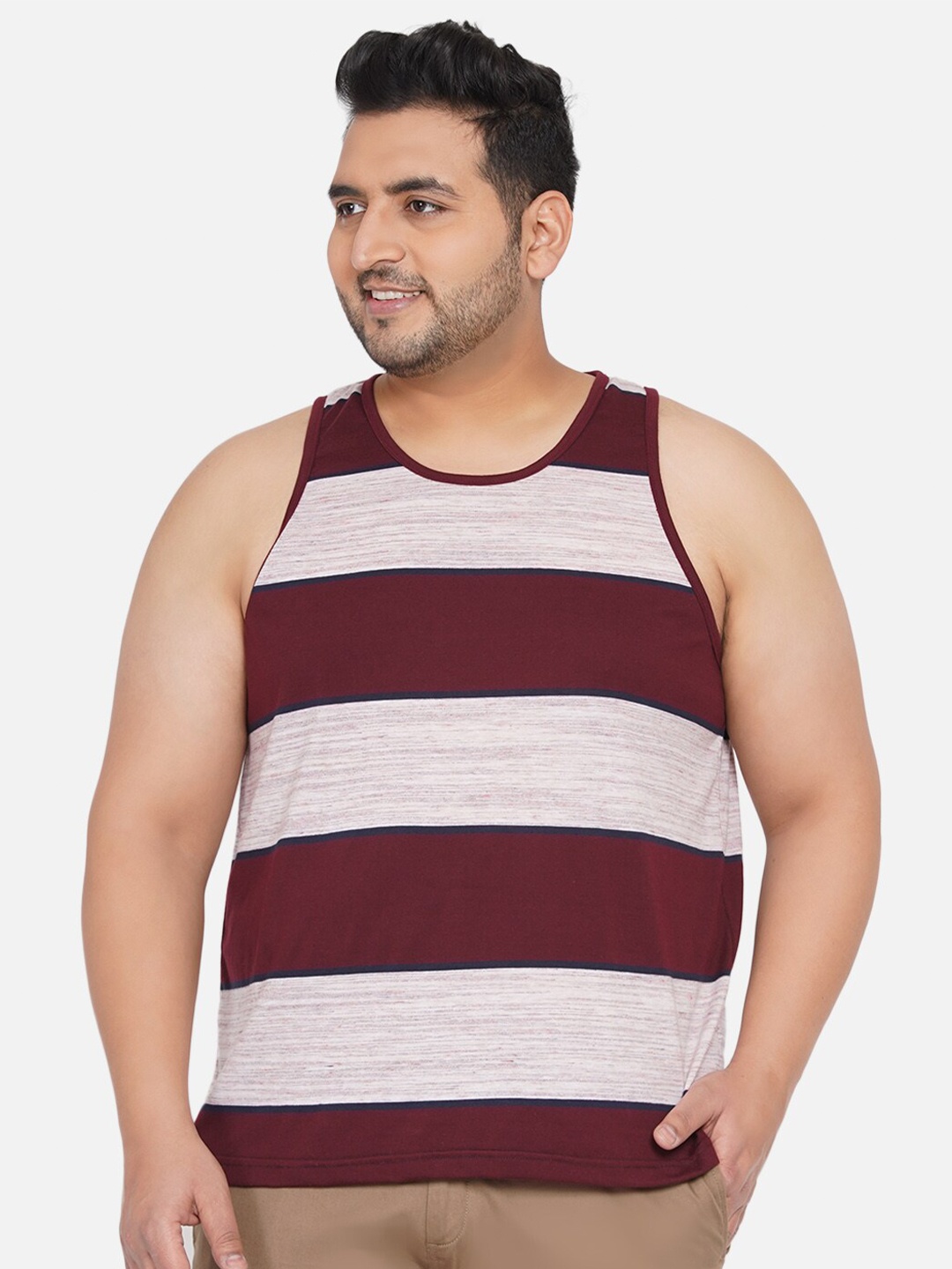 

John Pride Plus Size Men Maroon & Off White Printed Cotton T-shirt