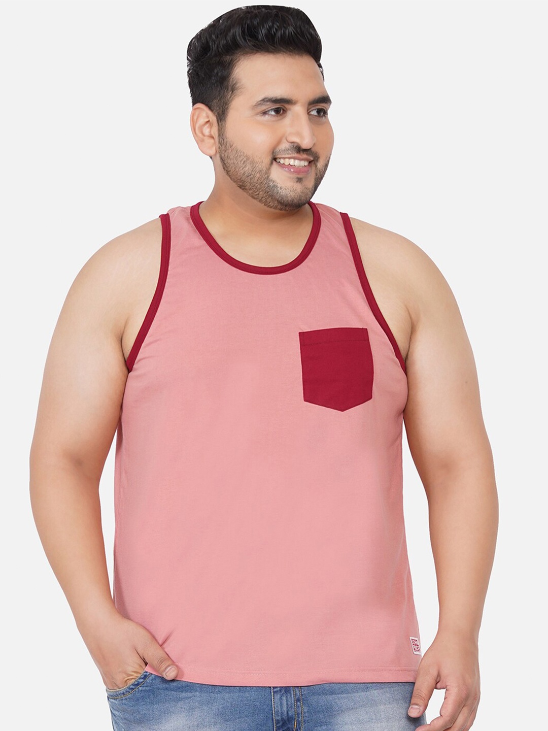 

John Pride Plus Size Men Pink Solid Cotton T-shirt
