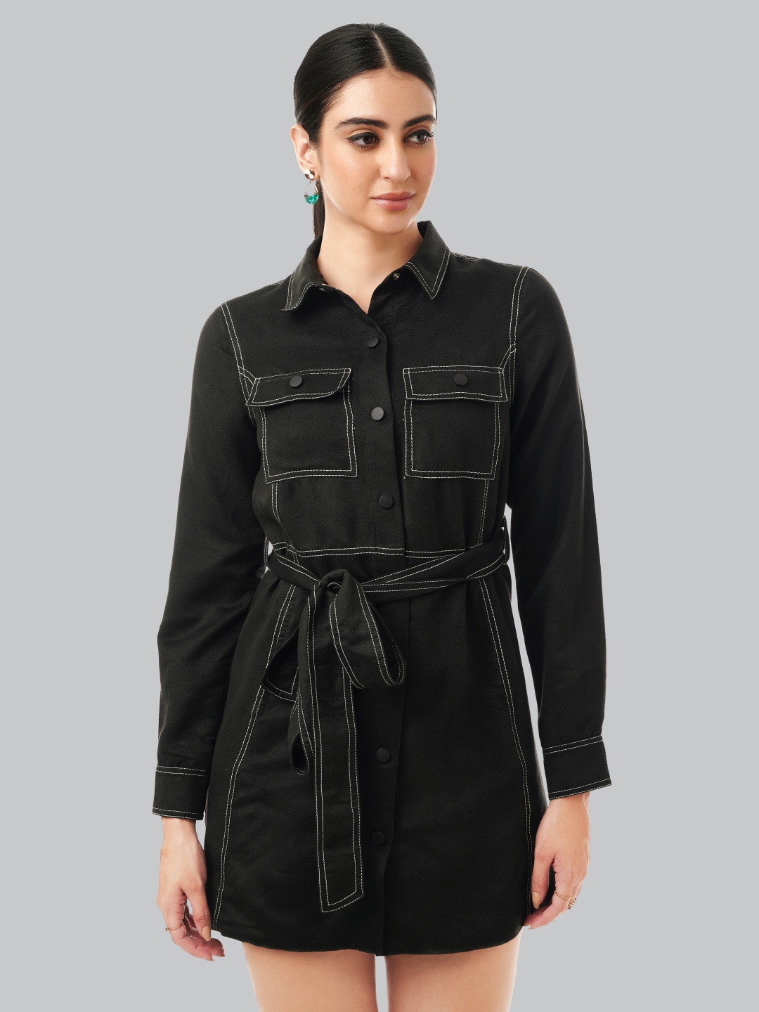 

Style Island Black Solid Shirt Mini Dress