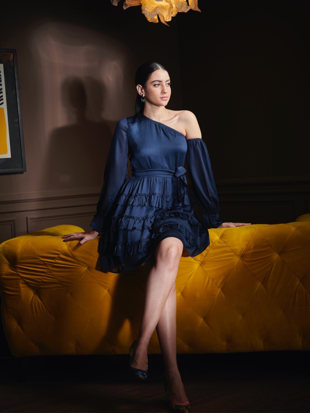 

Style Island Blue Solid Fit and Flare One Shoulder Dress