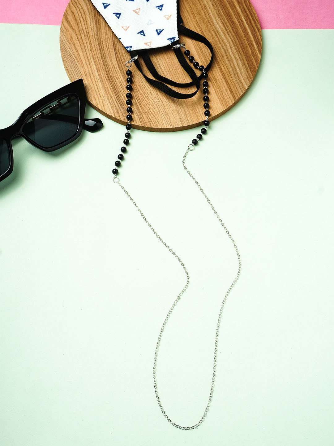 

Ferosh Silver & Black Beaded Mask Chains