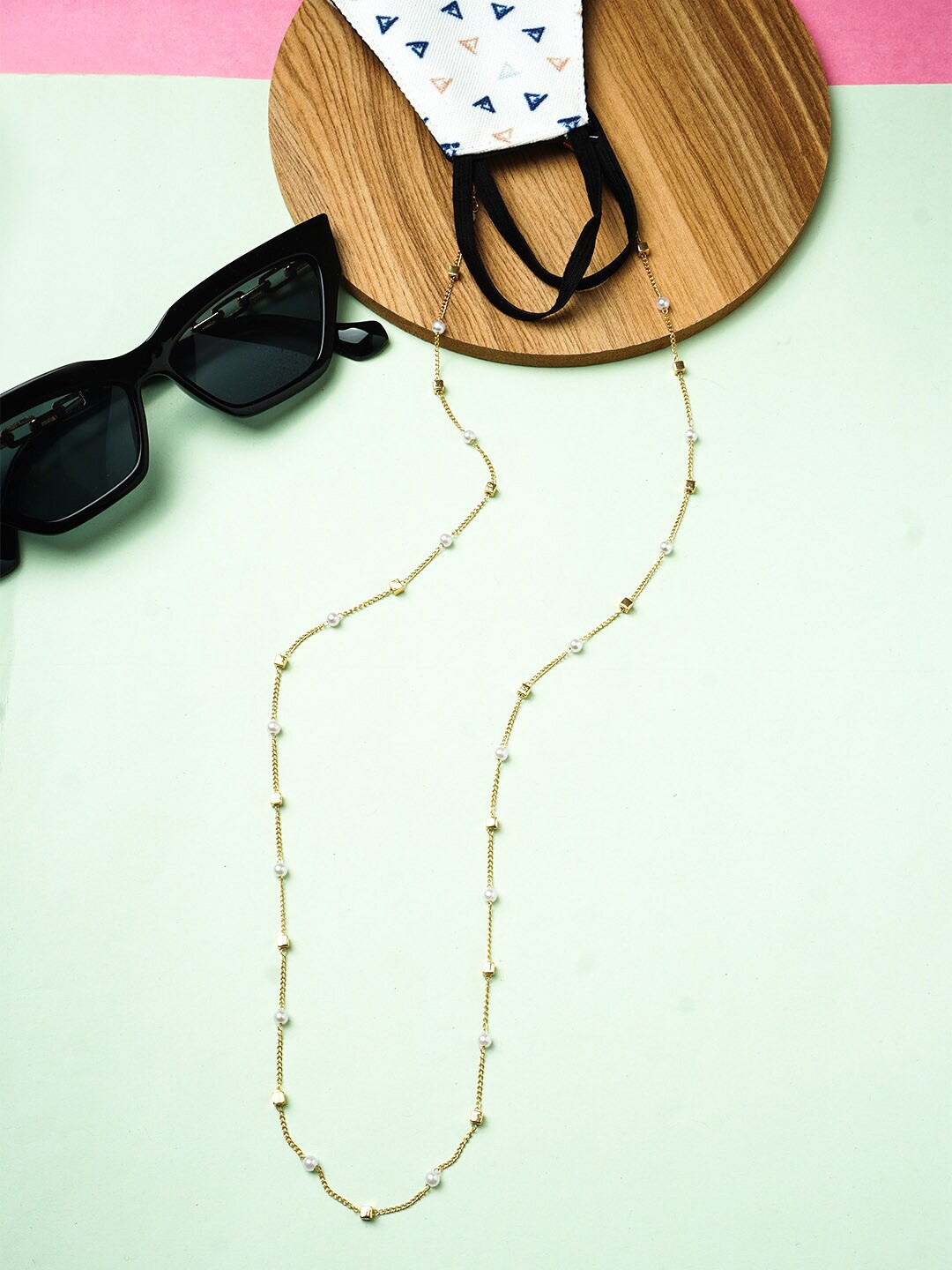 

Ferosh Women Gold Pearly Square Beaded Mask Chain