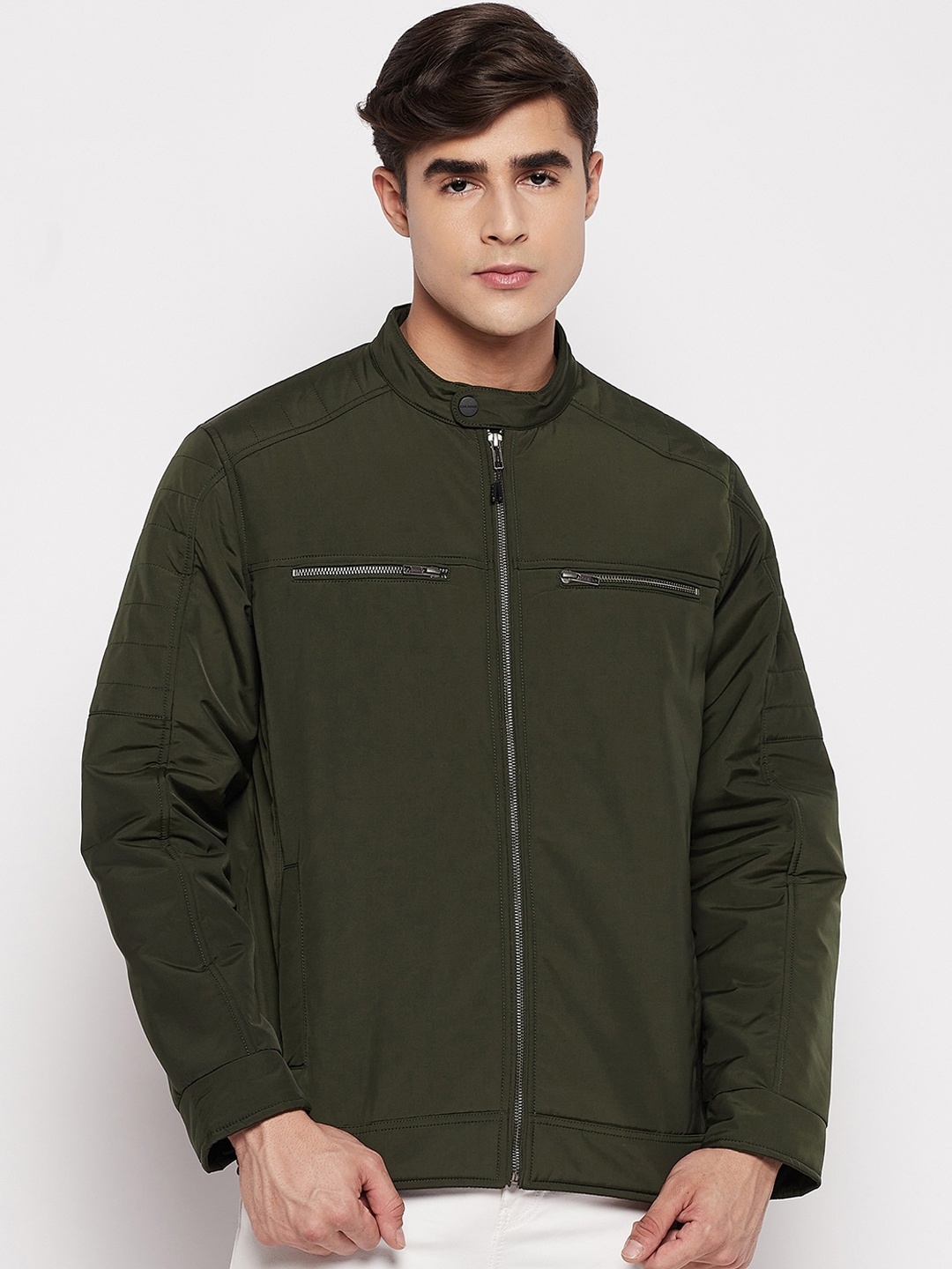 

Okane Men Olive Green Lightweight Bomber Jacket