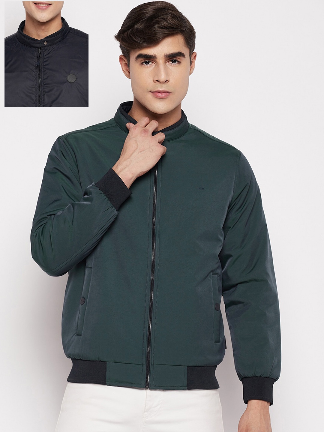 

Okane Men Teal Reversible Bomber Jacket