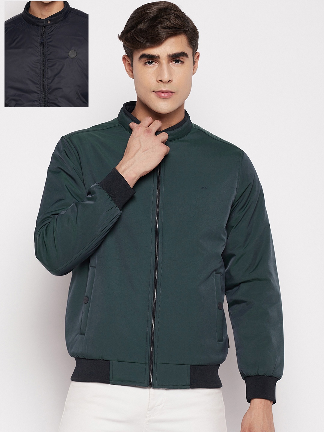 

Okane Men Teal Reversible Bomber Jacket