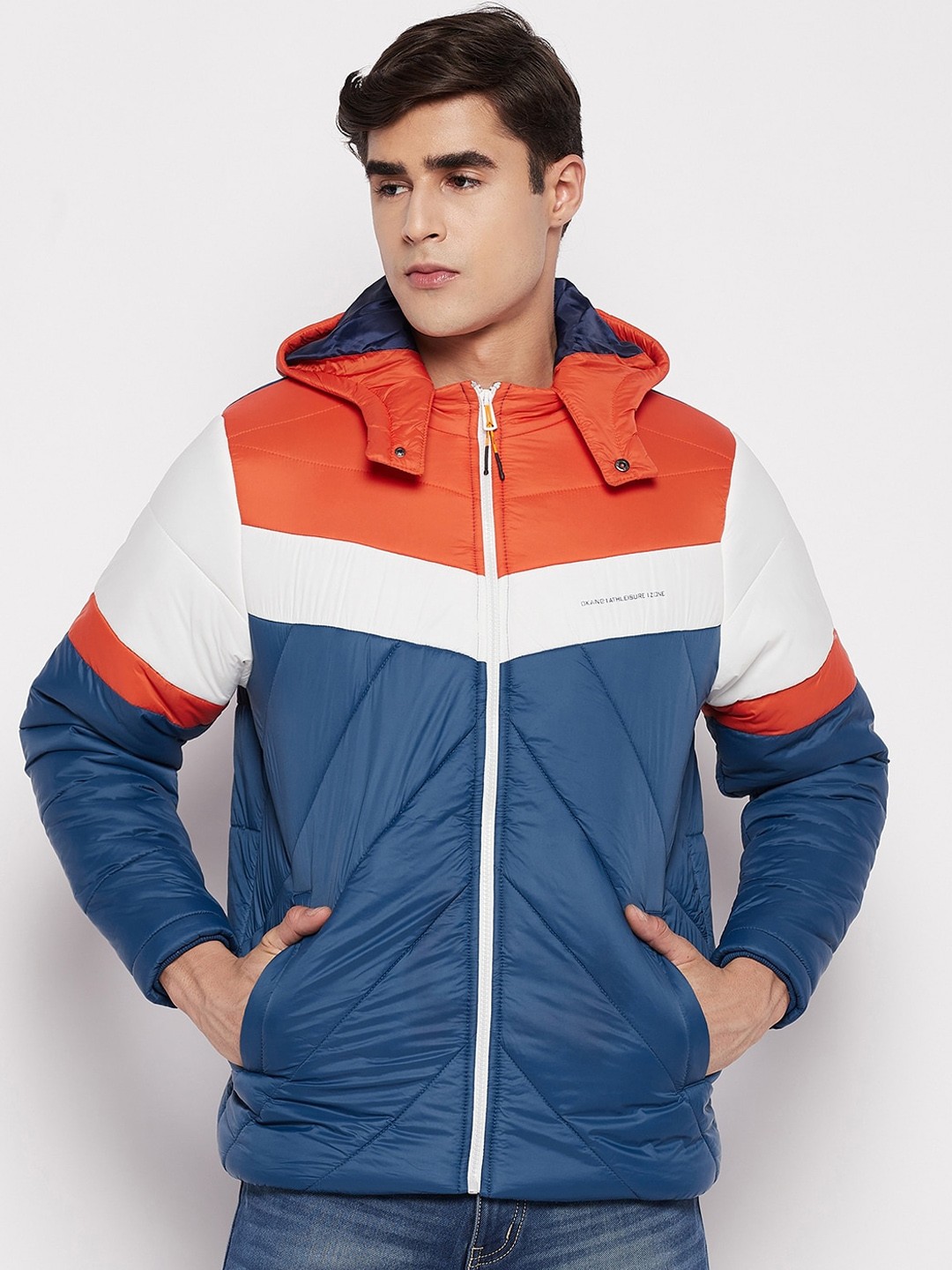 

Okane Men Orange Colourblocked Lightweight Padded Jacket