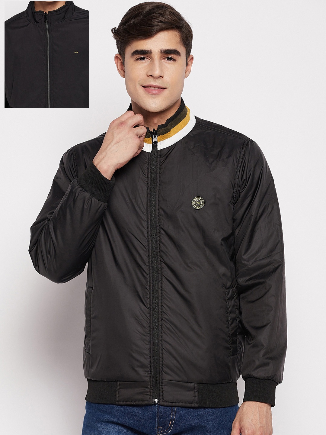 

Okane Men Black Reversible Bomber Jacket