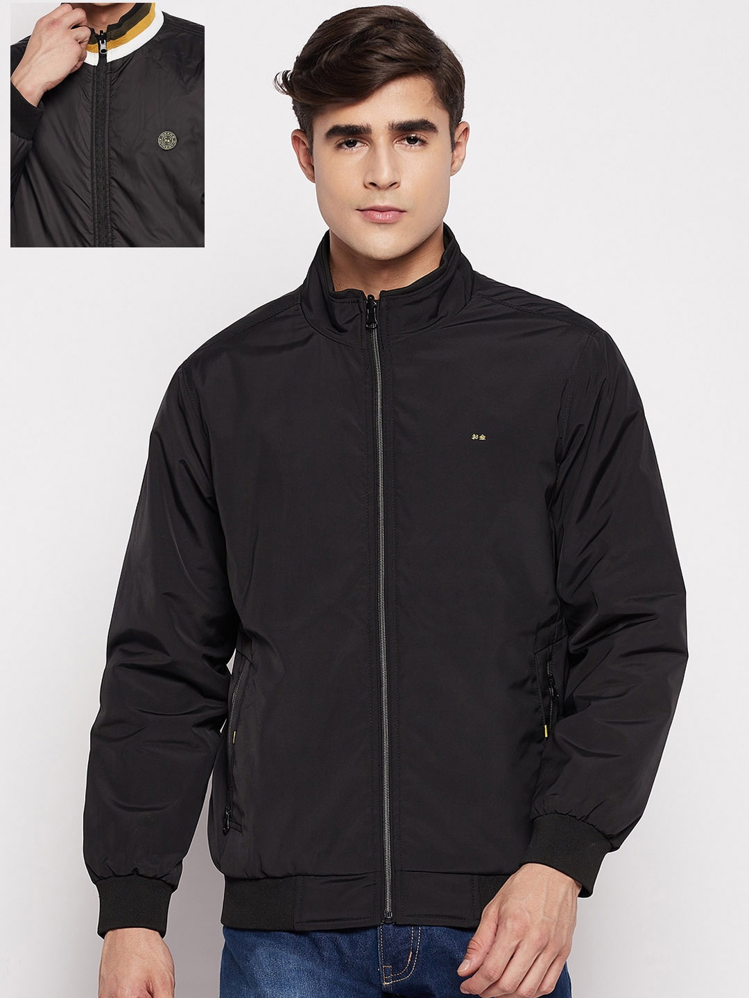 

Okane Men Black Reversible Bomber Jacket