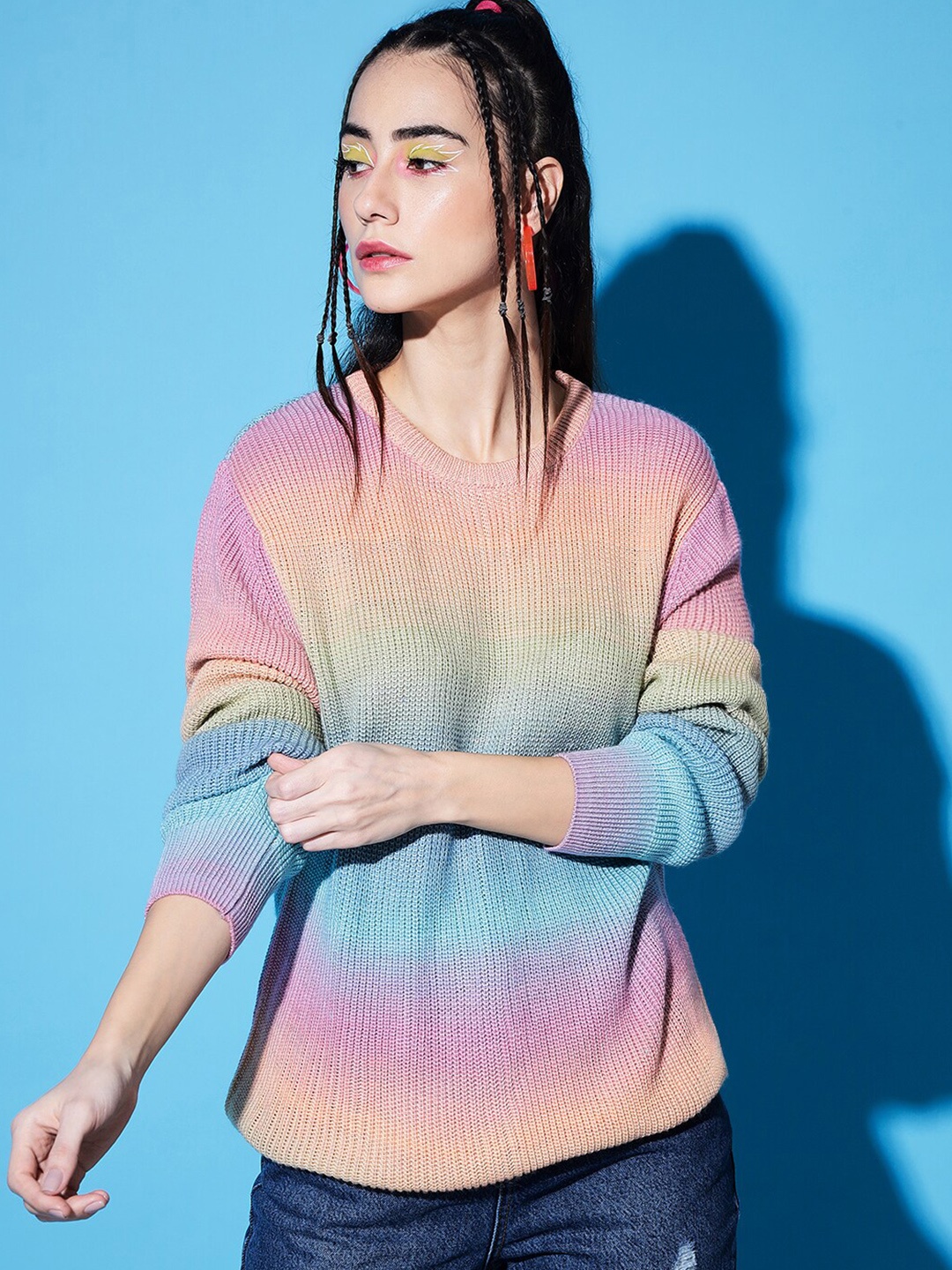 

The Dry State Women Pink & Blue Colourblocked Pullover