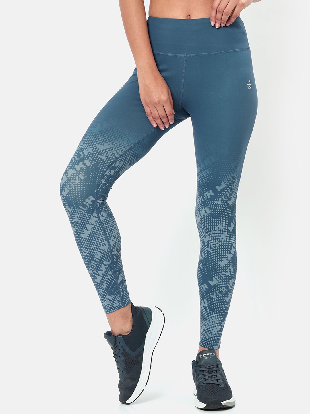 

CULT Women Typography Print Absolute Fit Tights, Teal