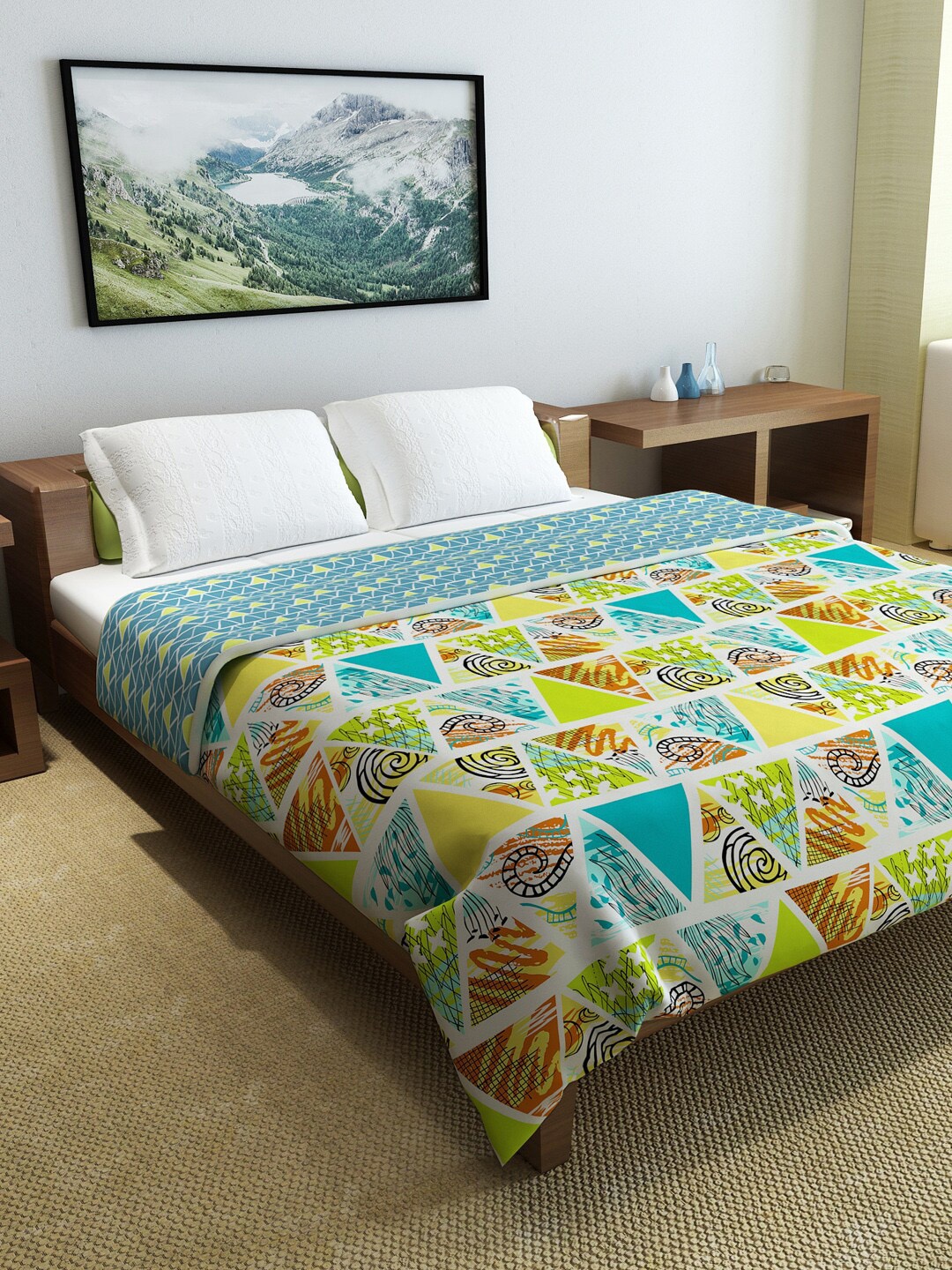 

Divine Casa Turquoise Blue & Green Geometric Mild Winter 150 GSM Double Bed Comforter