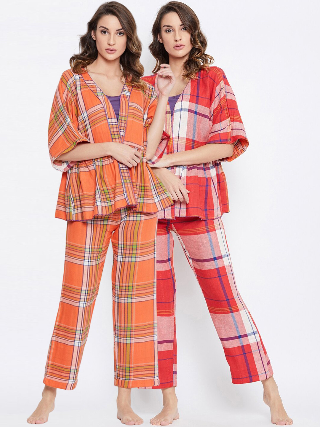 

The Kaftan Company Women Red & White Checked Night suit