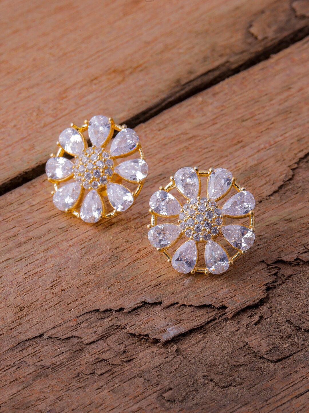 

Brandsoon White Rose Gold-Plated Classic American Diamond Studs Earrings