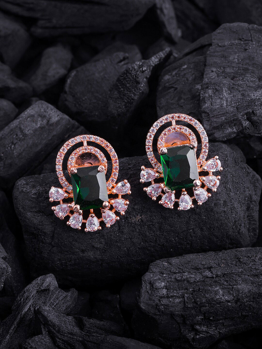 

Brandsoon Rose Gold-Plated Classic American Diamond Studs Earrings